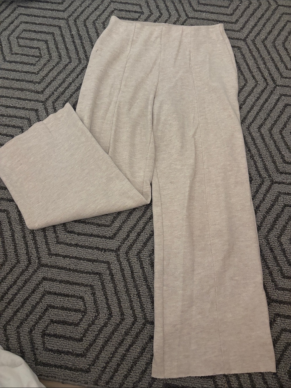 Zara Wide-Leg Knit Pants in Light Taupe
